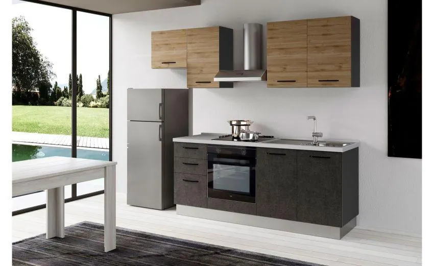 Gilda 2.0 cucina 255 cm colore portland e rovere cadiz
