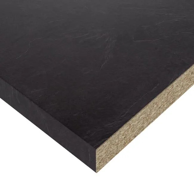 Piano cucina in truciolare rivestito in laminato hpl marmo nero Luserna L 304 x P 63 cm, spessore 3.8 cm