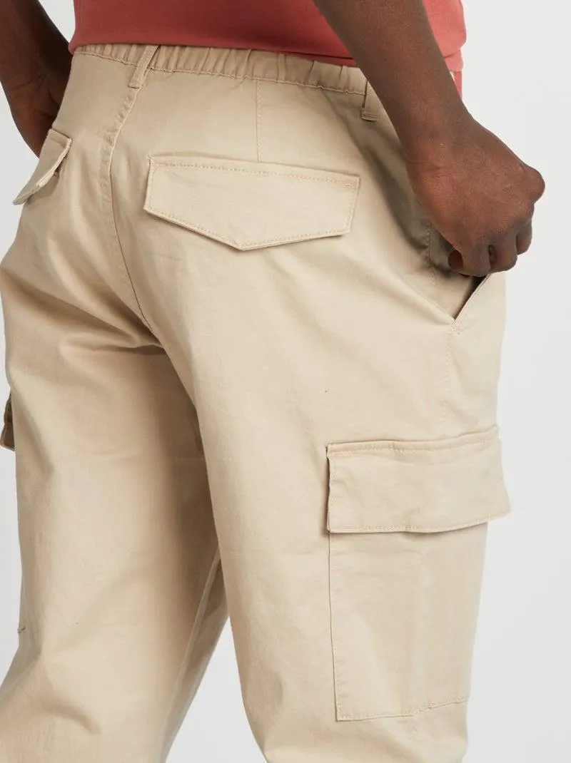 Pantaloni stretch multitasche - beige