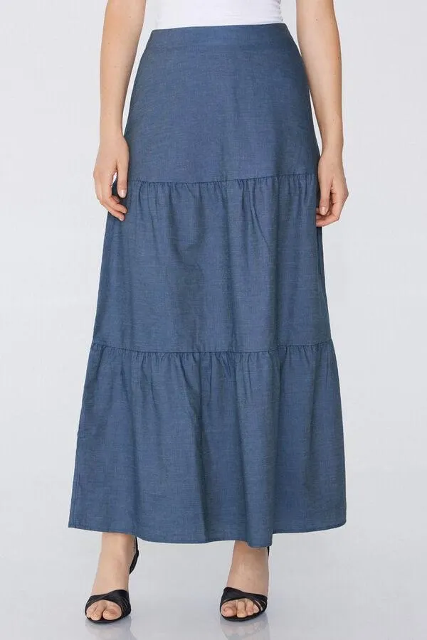 Gonna Lunga Balze Tela Effetto Denim