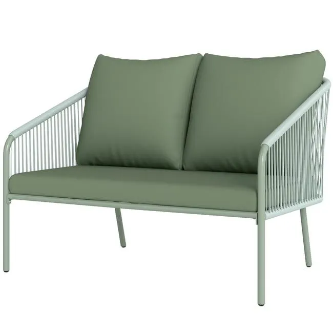 Outsunny Divano da Giardino 2 Posti in Rattan PE Stile Boho con Cuscini Sfoderabili e Braccioli, Verde