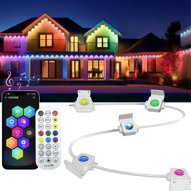 Luci esterne permanenti, luce esterna RGBIC intelligente da 45 m con 90 LED, luce per grondaia impermeabile IP67 con app/telecomando