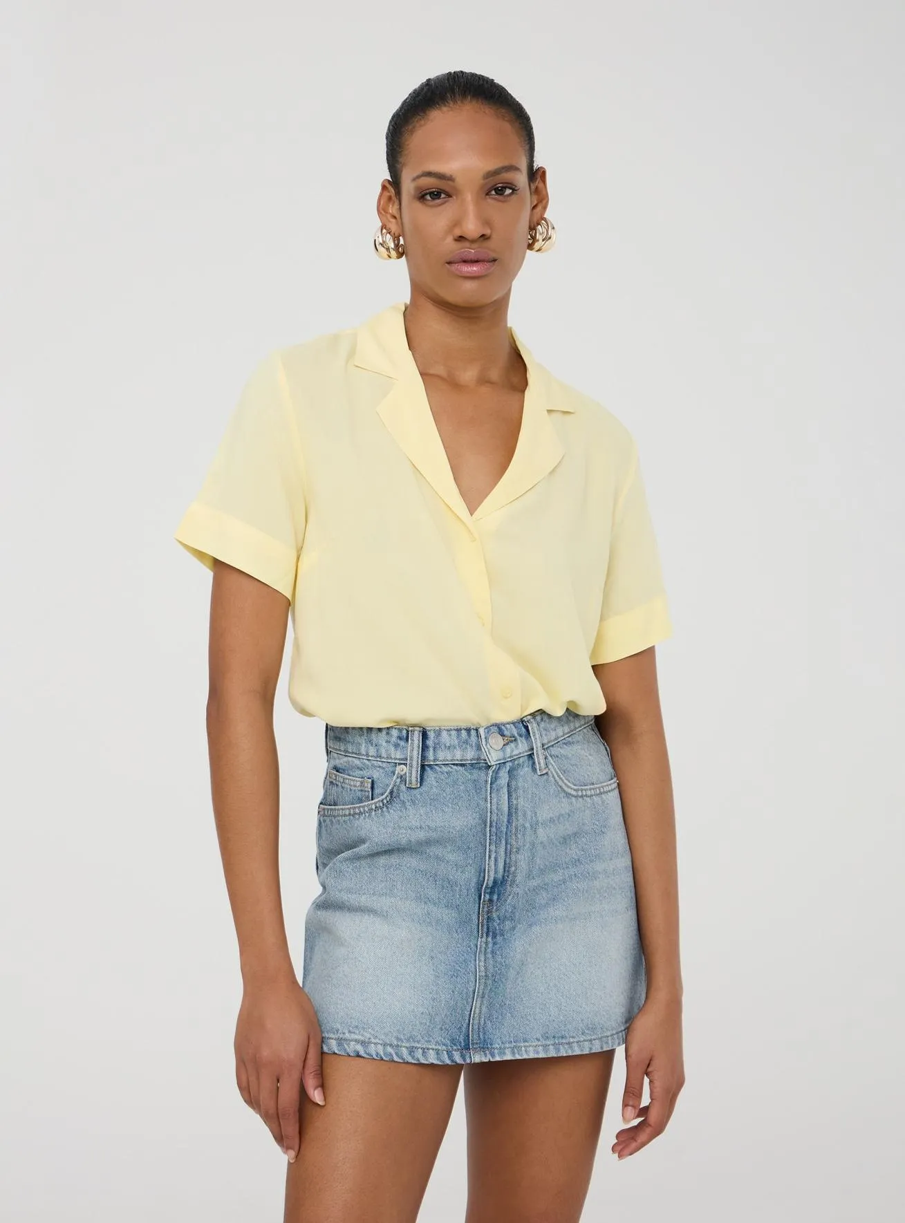 Camicia ampia maniche corte Giallo chiaro