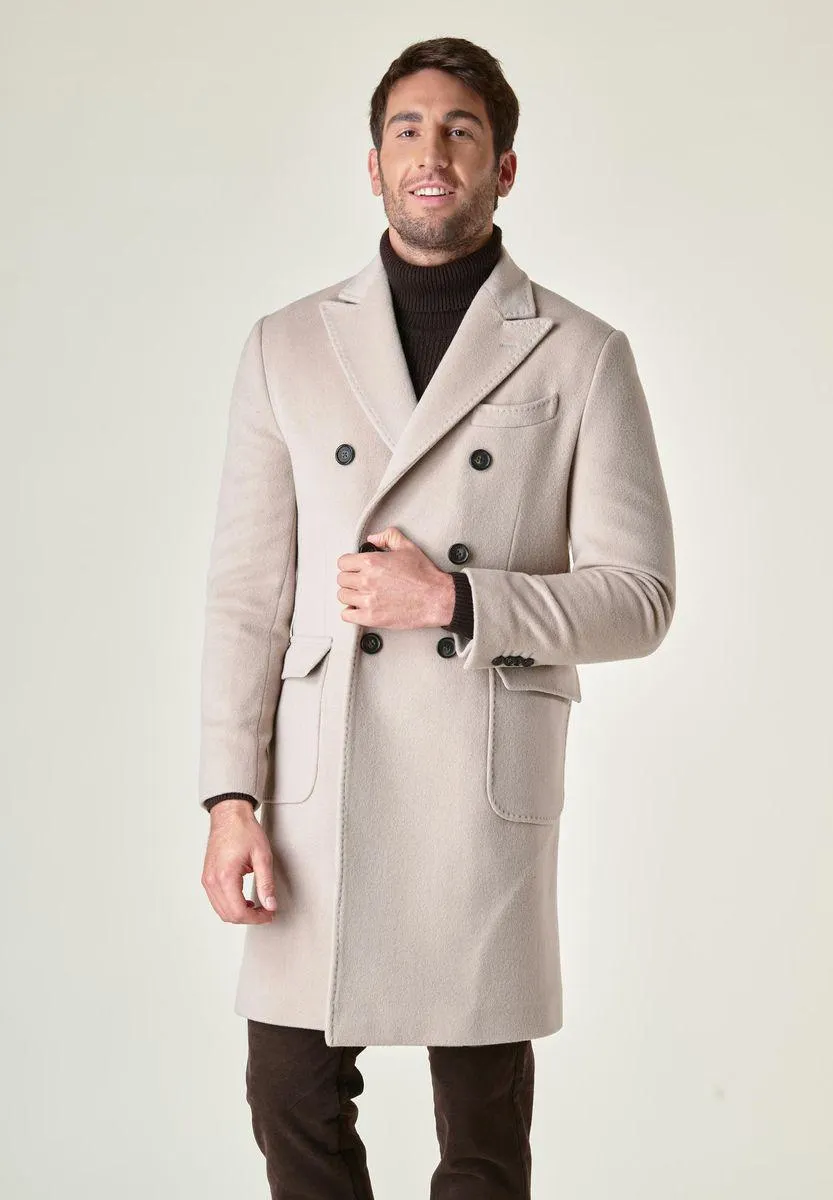 Cappotto naturale doppiopetto tasche applicate lana-cashmere