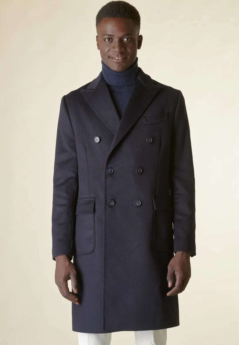 Cappotto blu doppiopetto lana-cashmere tasconi