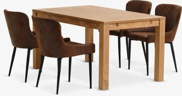 HAGE Tavolo L150 cm rovere + 4 PEBRINGE Sedie marrone/nero