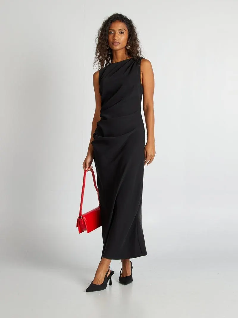 Vestito midi drappeggiato - nero