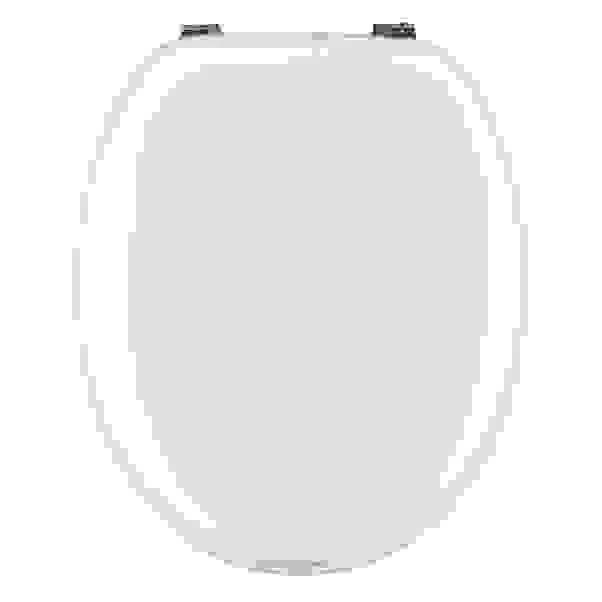 COPRIWATER UNIVERSALE OVALE IN MDF VERNICIATO BIANCO CON CERNIERE IN METALLO CROMATO