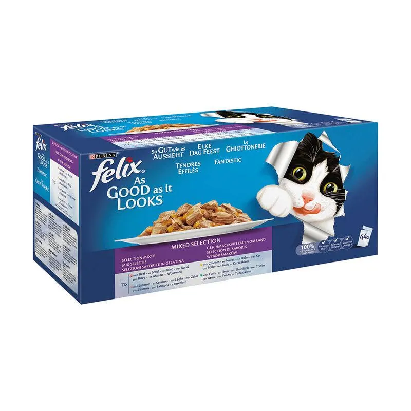 Felix Le Ghiottonerie Cat Adult con Pollo Manzo Salmone e Tonno 44x85 gr 000142772