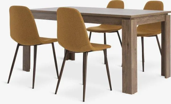 VEDDETavolo L160 rovere selvatico scuro + 4 JONSTRUP curry