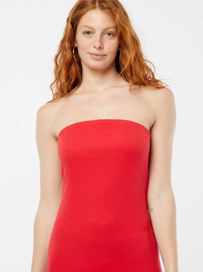Vestito bustier a coste - ROSSO