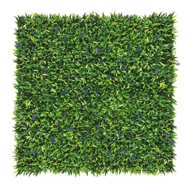 Parete verde artificiale Liriope Divy 3D in polietilene, verde e viola H 1 m x L 1 m