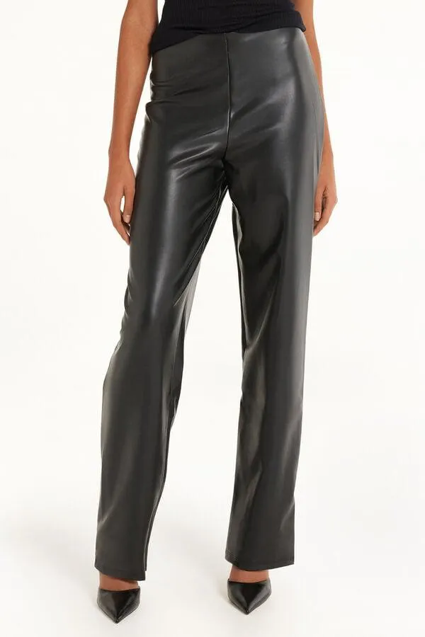 Pantalone Lungo Vita Alta Effetto Spalmato