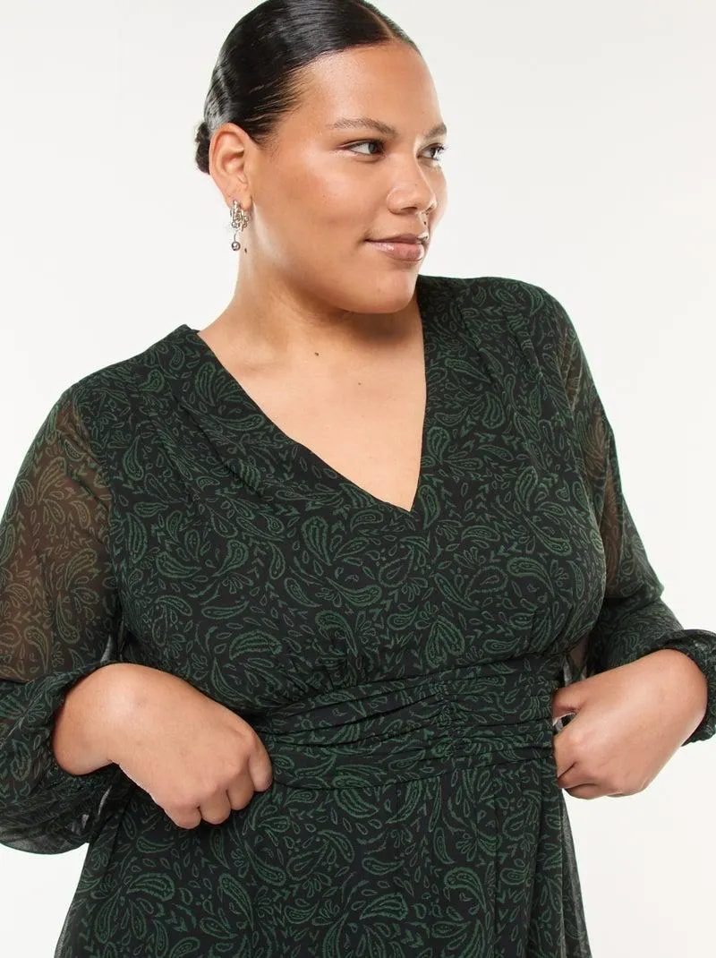 Vestito corto con cintura drappeggiata - Nero