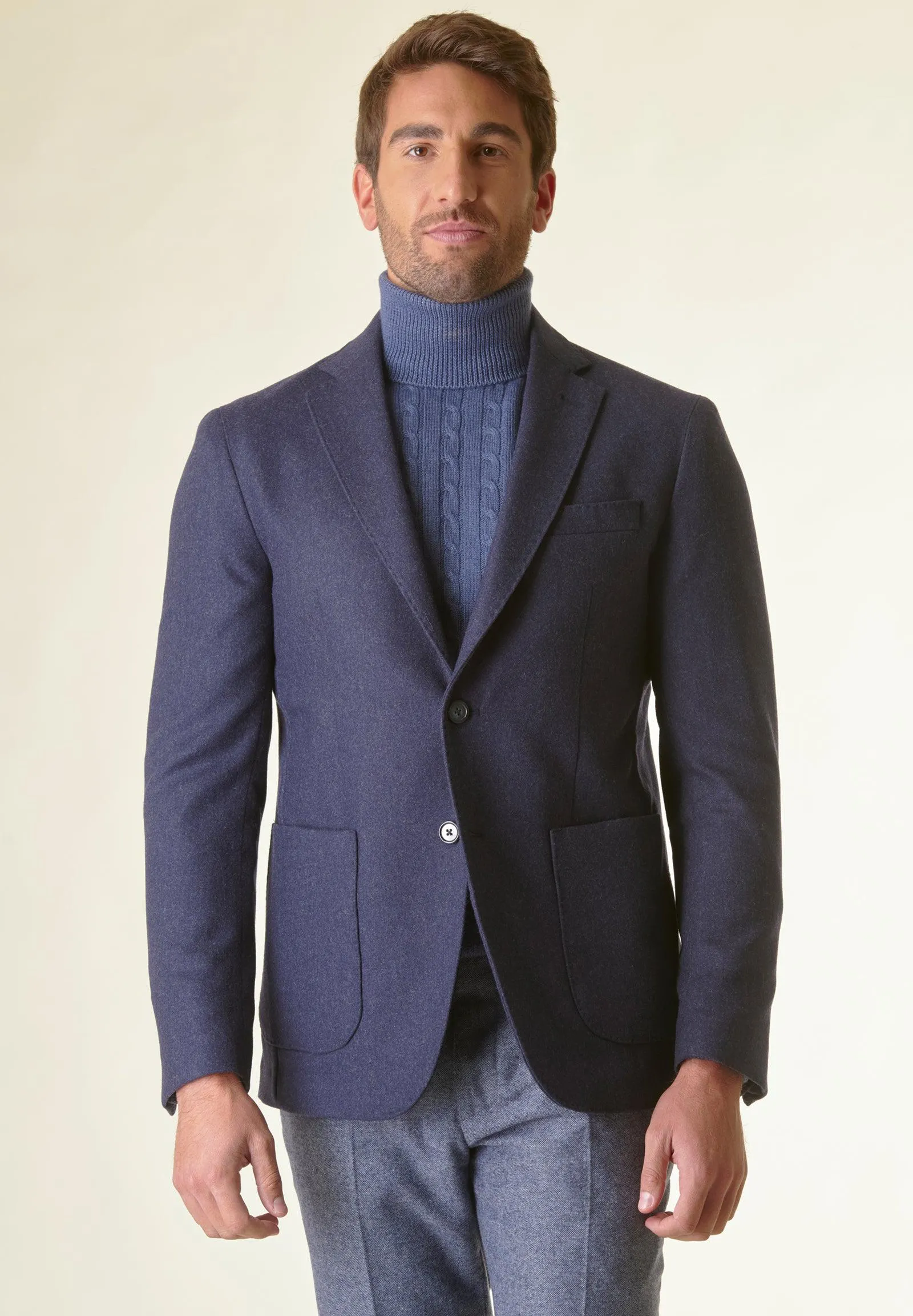 Giacca blu sfoderata lana-cashmere Custom