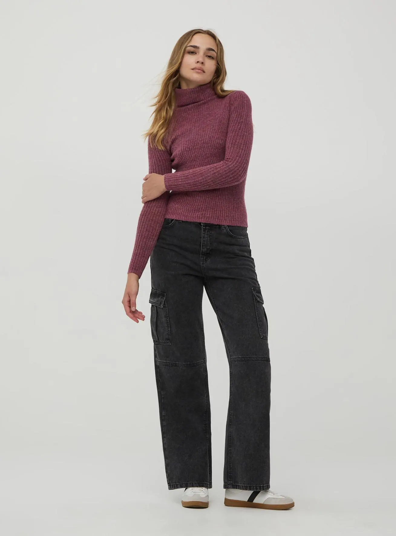 Maglia dolcevita a costine Lilla melange