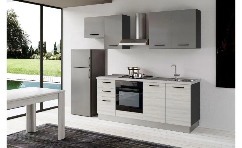 Gilda 2.0 cucina 255 cm colore frassino ghiaccio e light grey