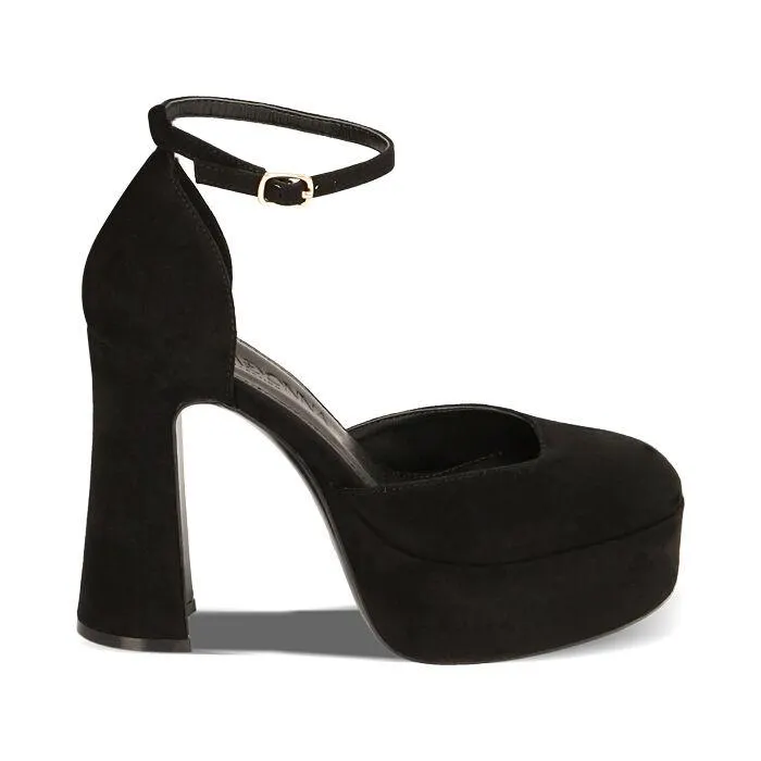 Décolleté nere platform in microfibra, tacco 11,5 cm