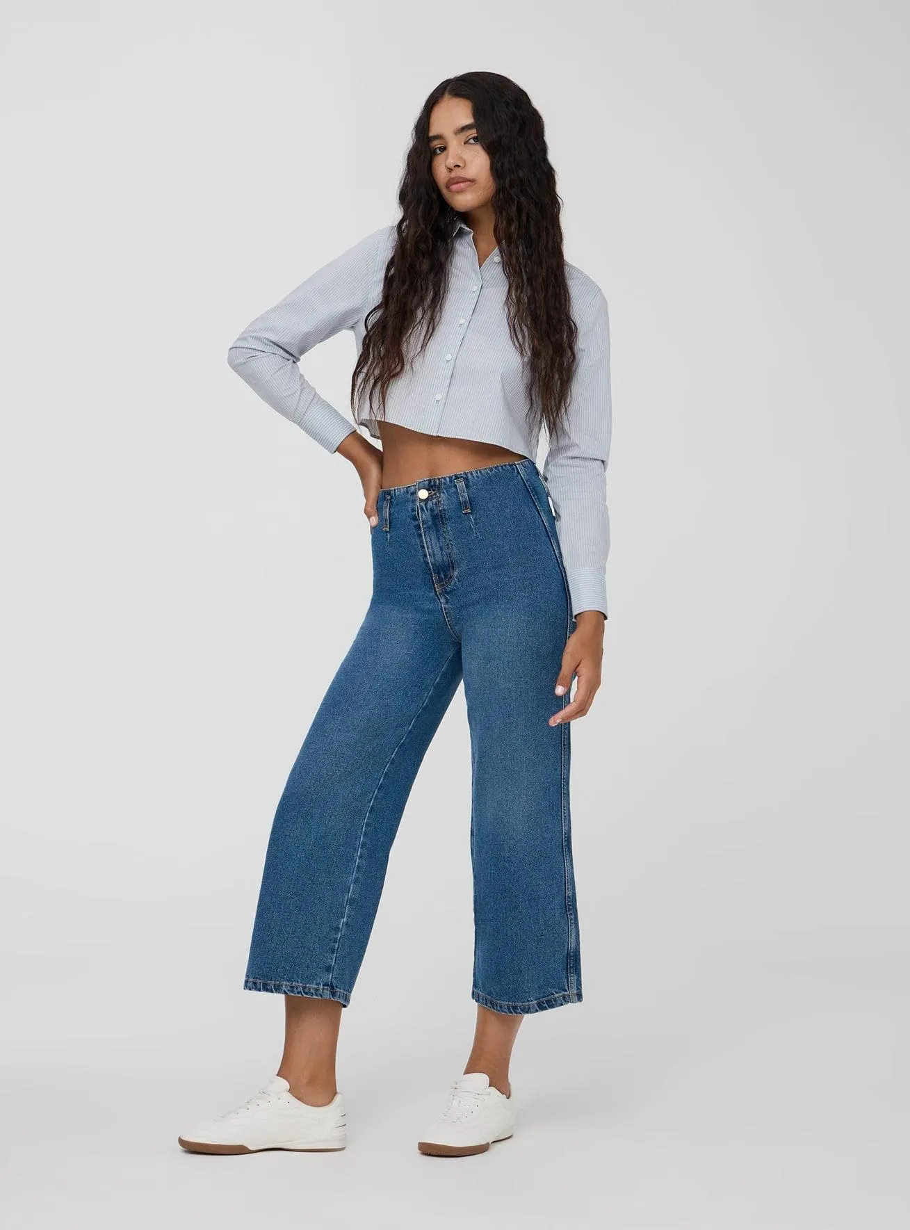 Jeans palazzo crop Blu denim medio