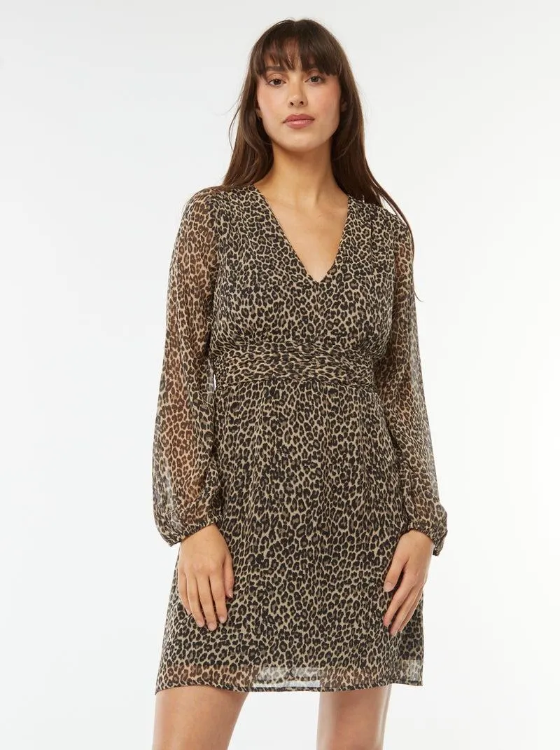 Vestito sciancrato in tessuto effetto crêpe - Beige