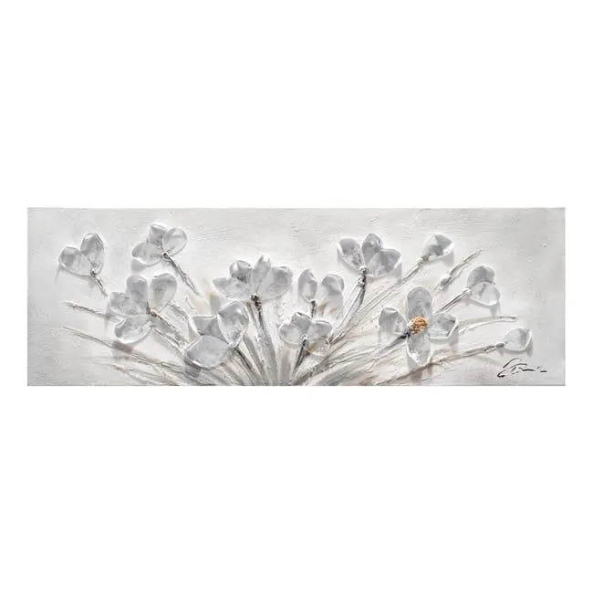Dipinto su tela Fiori, grigio / argento 90 x 30 cm