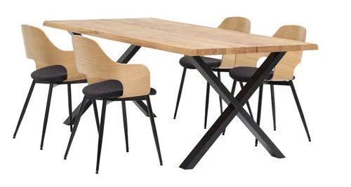 Mesa ROSKILDE L200 roble natural + 4 sillas HVIDOVRE roble