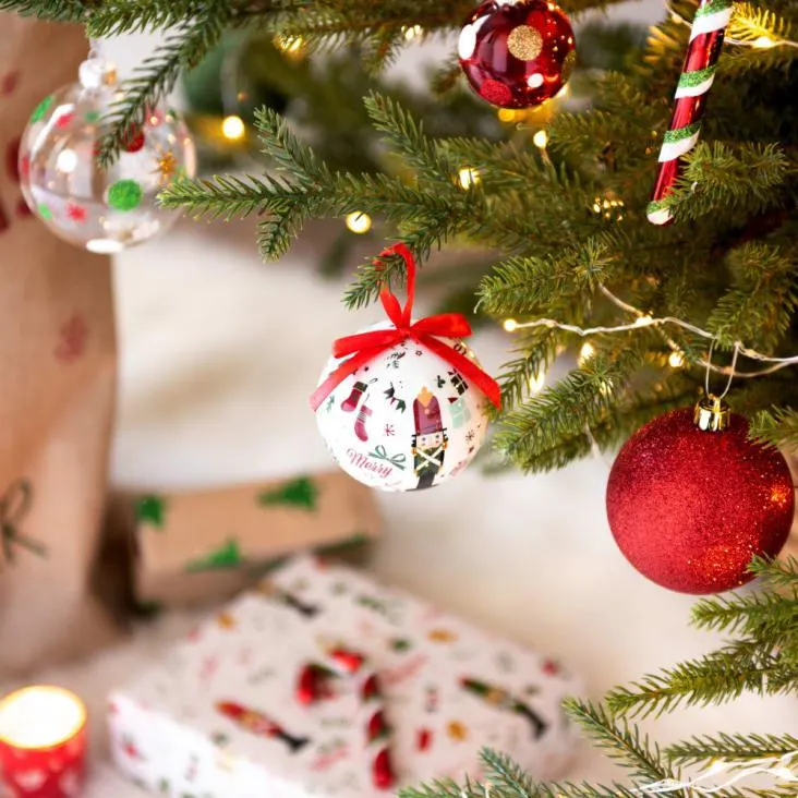 Pallina di Natale bianca e verde con stampa schiaccianoci - Lotto di 12