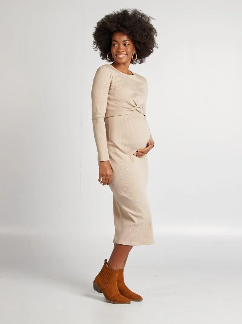 Vestito premaman a coste - beige