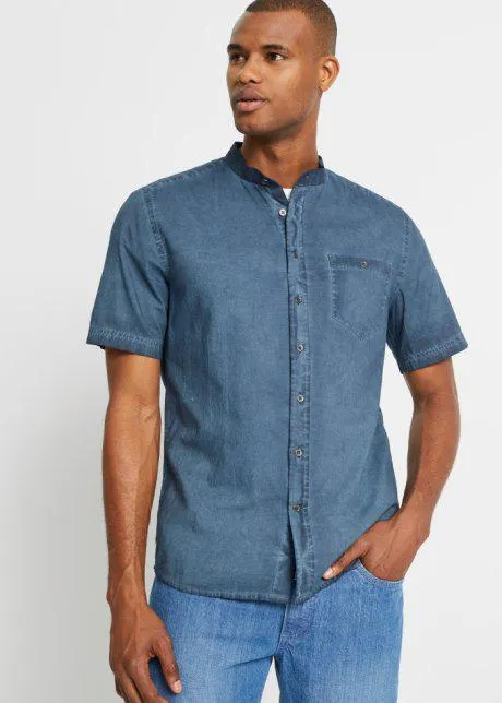 Camicia a maniche corte in look lavato