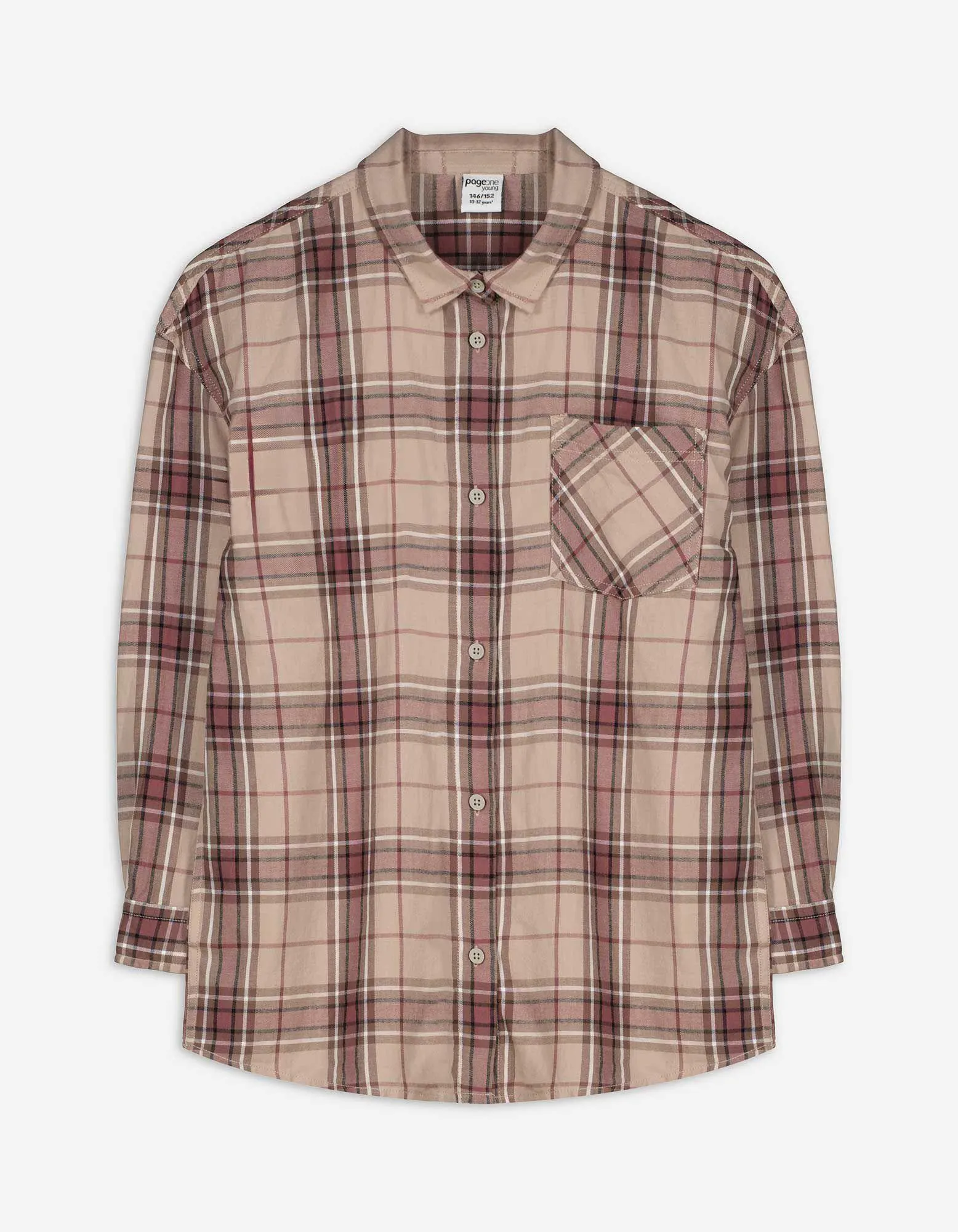 Camicia blusata - Motivo a quadri - beige