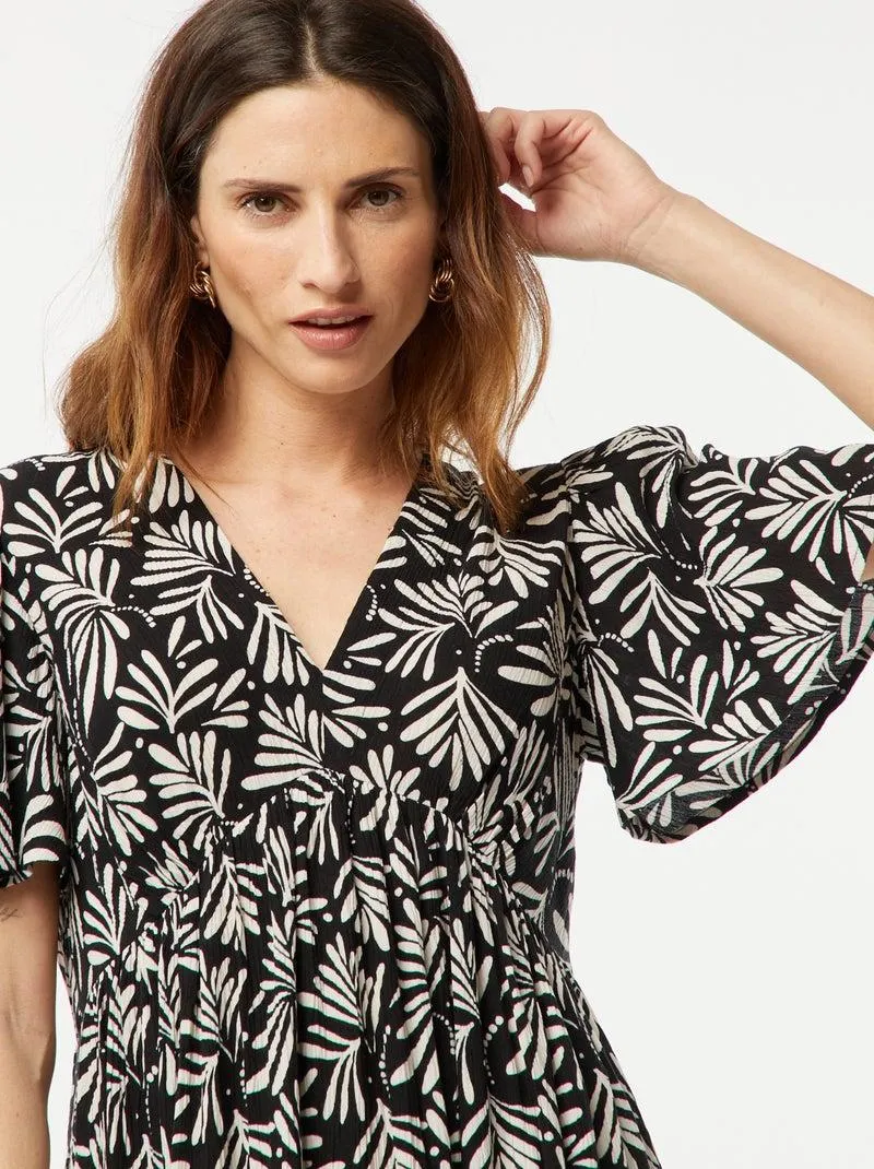 Vestito corto in maglia effetto crêpe - NERO