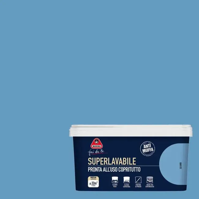 Pittura per interni super lavabile, BOERO Superlavabile blu avio opaco, 2.5 L