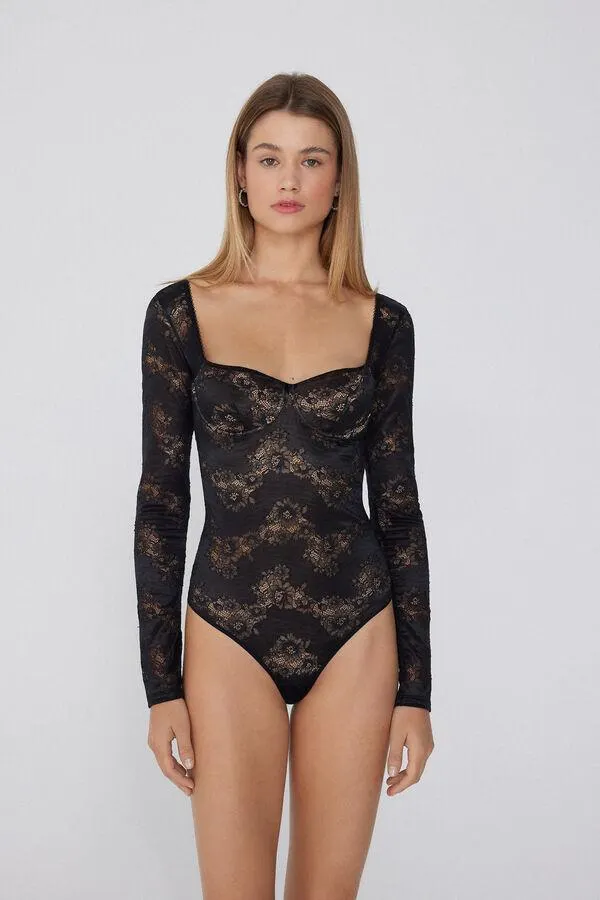 Body a Balconcino Manica Lunga Noir Opulence