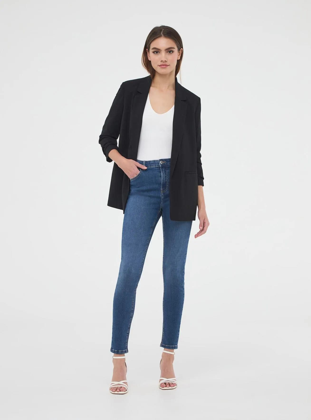 Jeans skinny vita alta Blu denim scuro