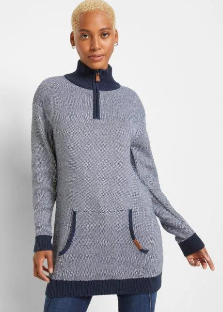 Maglione lungo con cerniera al collo