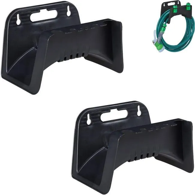 Set di 2 porta tubi da giardino a parete - Ganci per tubi da giardino - Proporzioni 23 x 15,5 x 13,5 cm - Nero