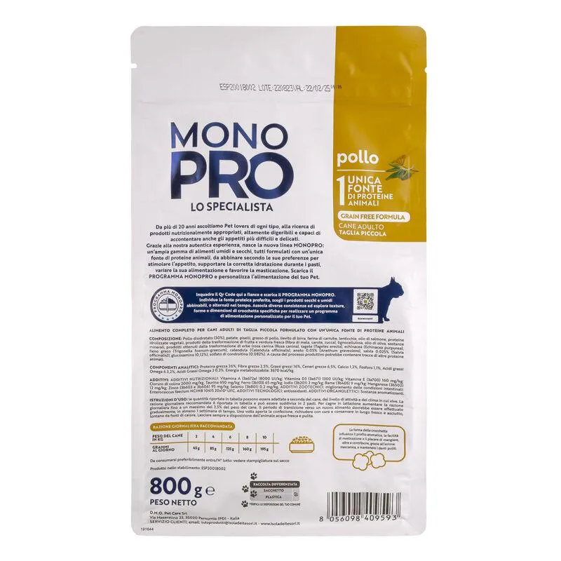 Monopro Dog Adult Mini Grain Free Pollo 800 gr 000125649