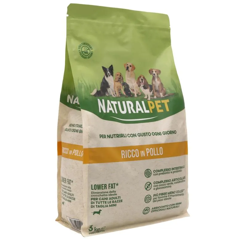 Naturalpet Dog Mini Lower Fat ricco in Pollo 3 kg - Scad. Luglio 25