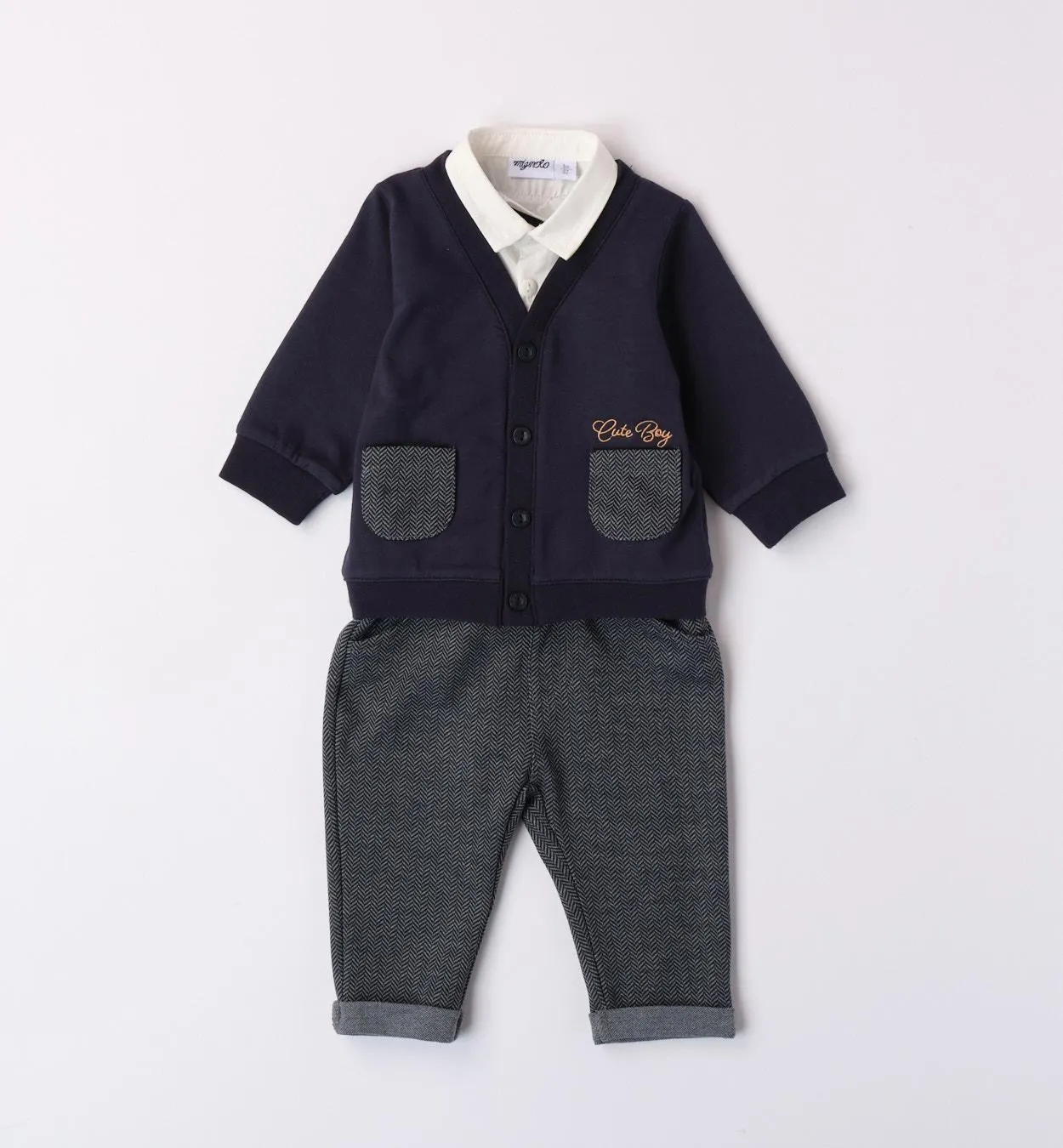 Mignolo completo ml pantalone spinato cardigan blu