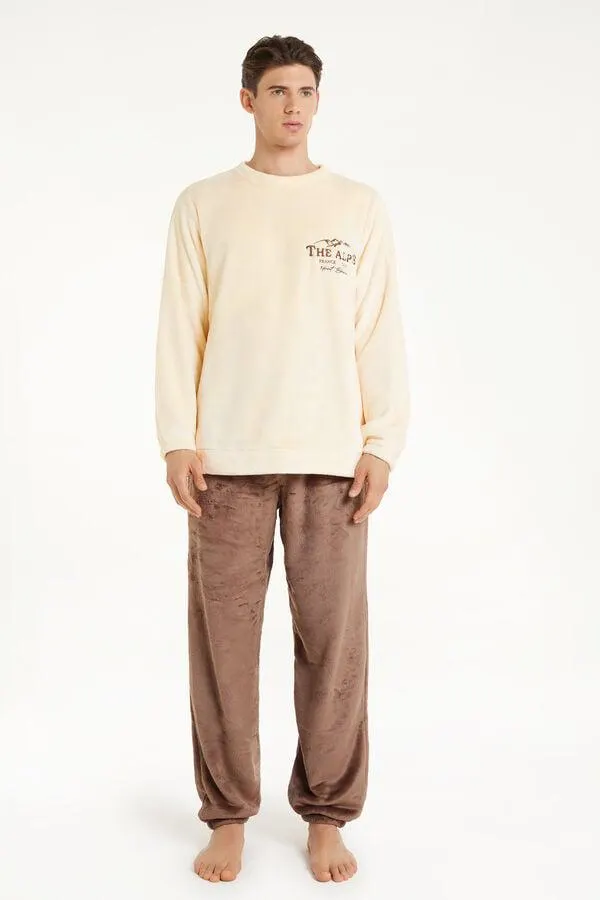 Pigiama Lungo in Pile con Ricamo