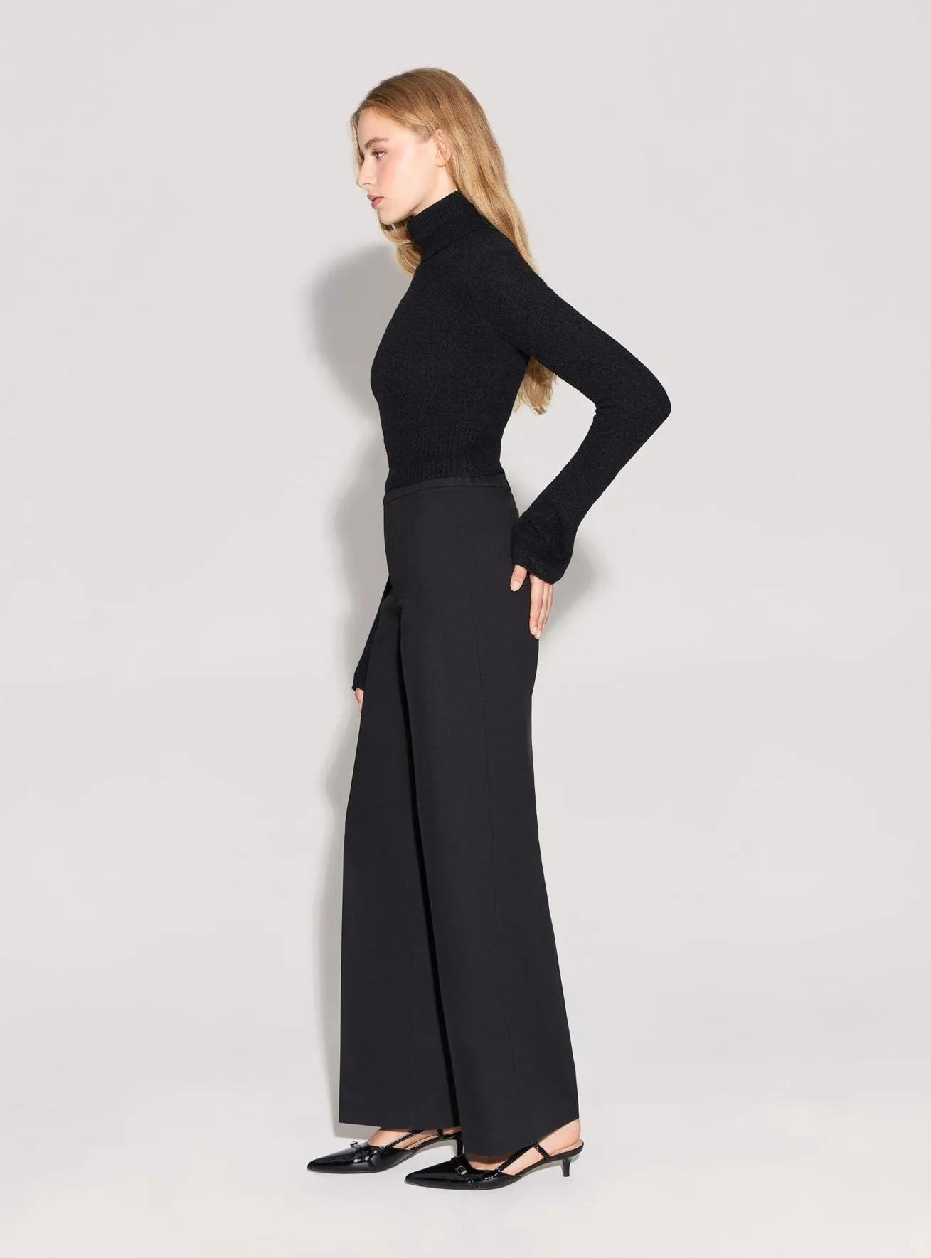Pantaloni wide leg in tessuto caldo Nero
