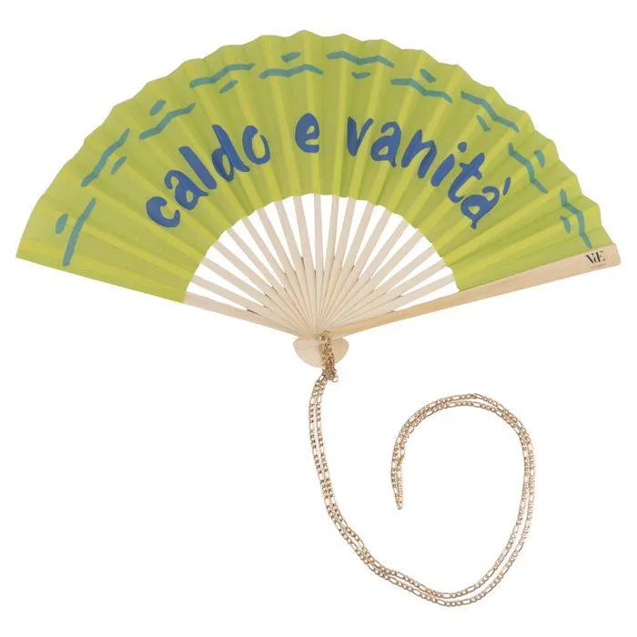 Ventaglio Caldo e vanità verde, manico in bambù, More Amor
