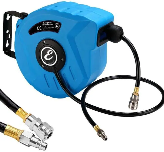 Avvolgitubo Aria Compressa Con Tubo Professionale Attacco 1/4" Fissaggio Parete Muro Blocco Automatico Riavvolgitore Auto Stop 24 Bar 10+1 Mt