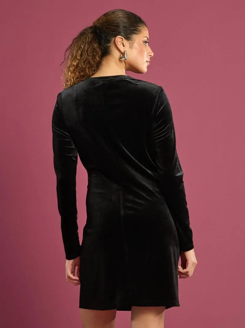 Abito in velluto drappeggiato - Nero