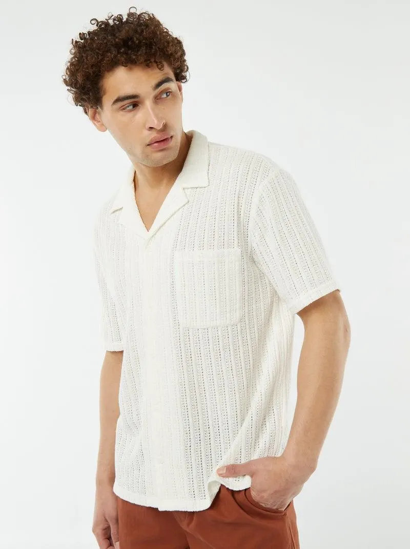 Camicia a maniche corte in tessuto traforato - BIANCO