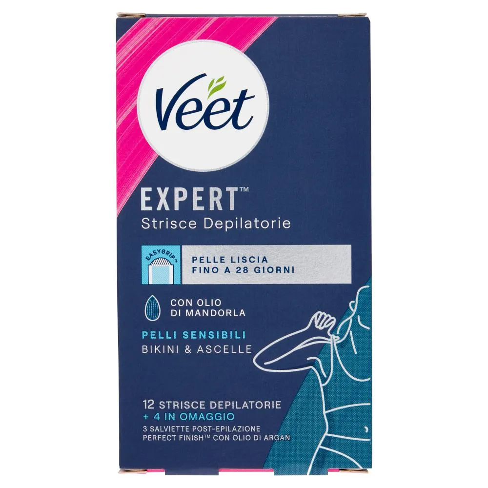 Veet Strisce Ascelle e Bikini Expert Pelli Sensibili 16 pezzi