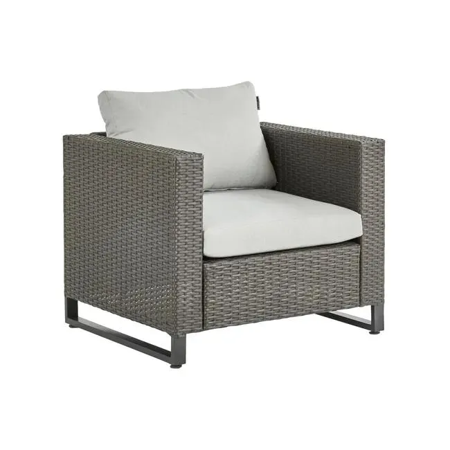 Poltrona da giardino con cuscino grigio e braccioli Noa NATERIAL, struttura in acciaio seduta in rattan sintetico grigio, L 68 x H 62 x P 68 cm