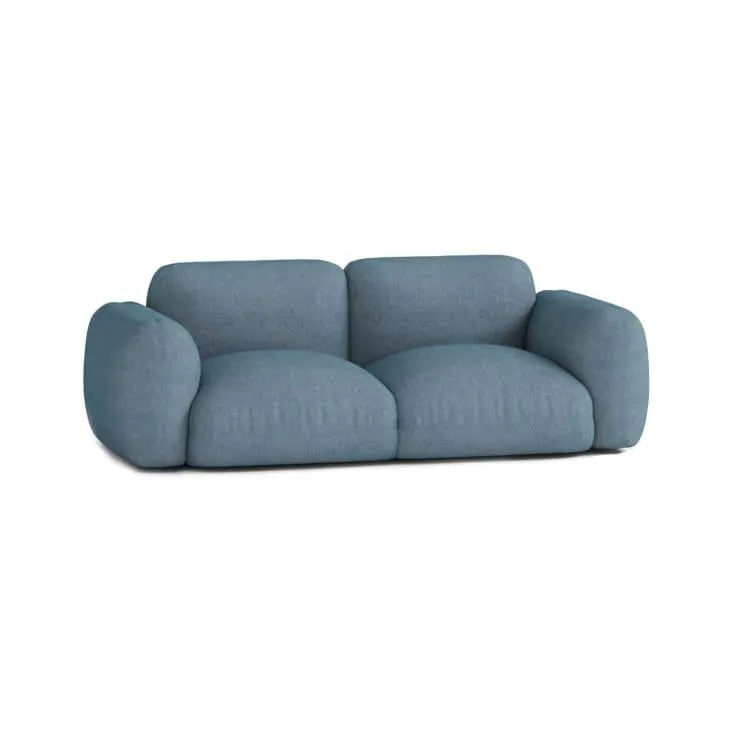 Divano modulare componibile lineare in tessuto blu cadetto