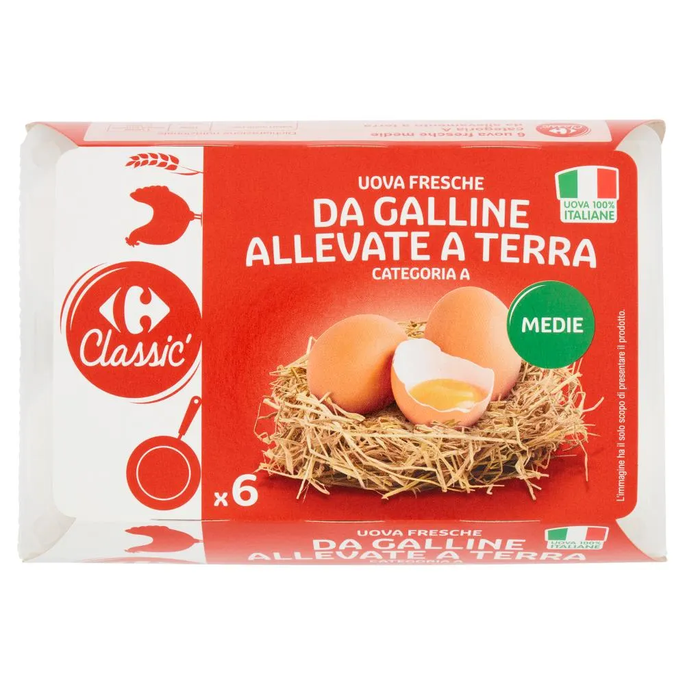 Carrefour Classic Uova Fresche da Galline Allevate a Terra Categoria A Medie x6