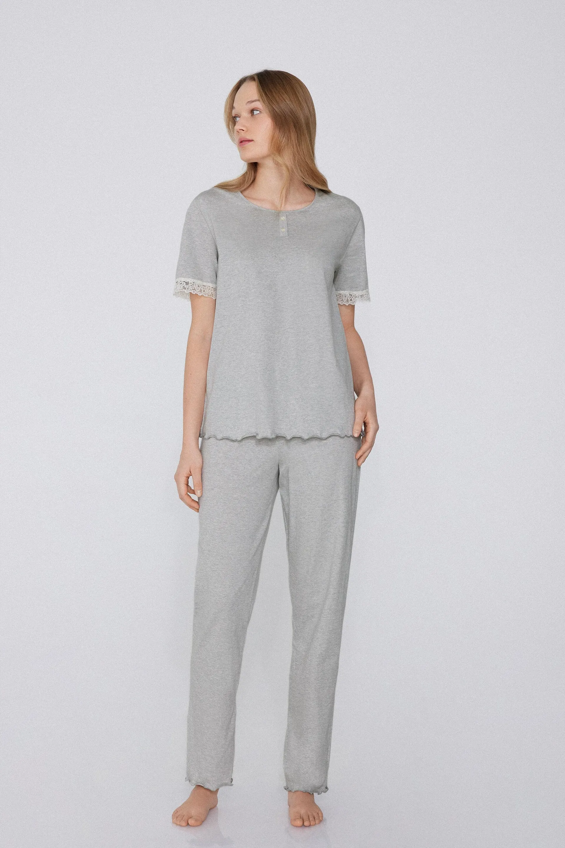 Pigiama Lungo Pizzo Mezza Manica Delicate Touch